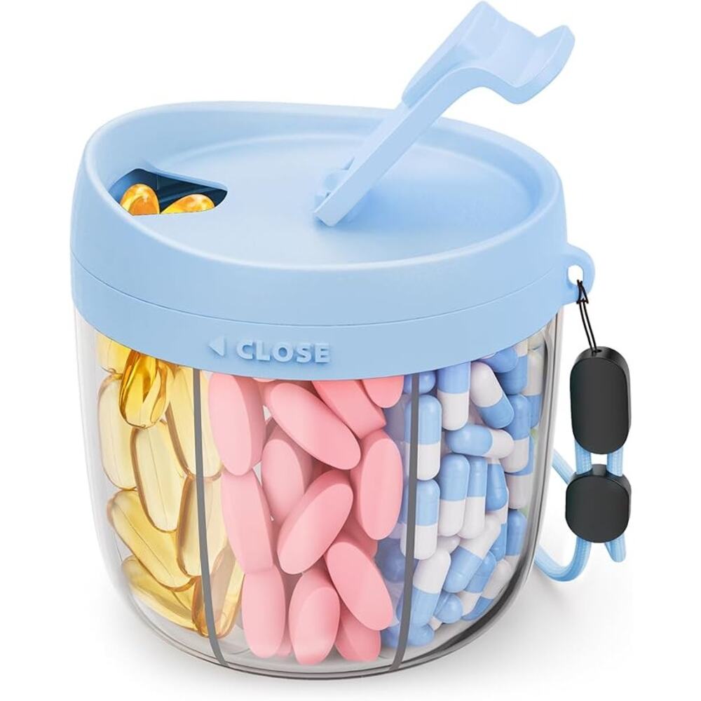 Pill Dispenser, Cute Portable 7 Compartments, Anti-Mix Pill Organizer (Blue)